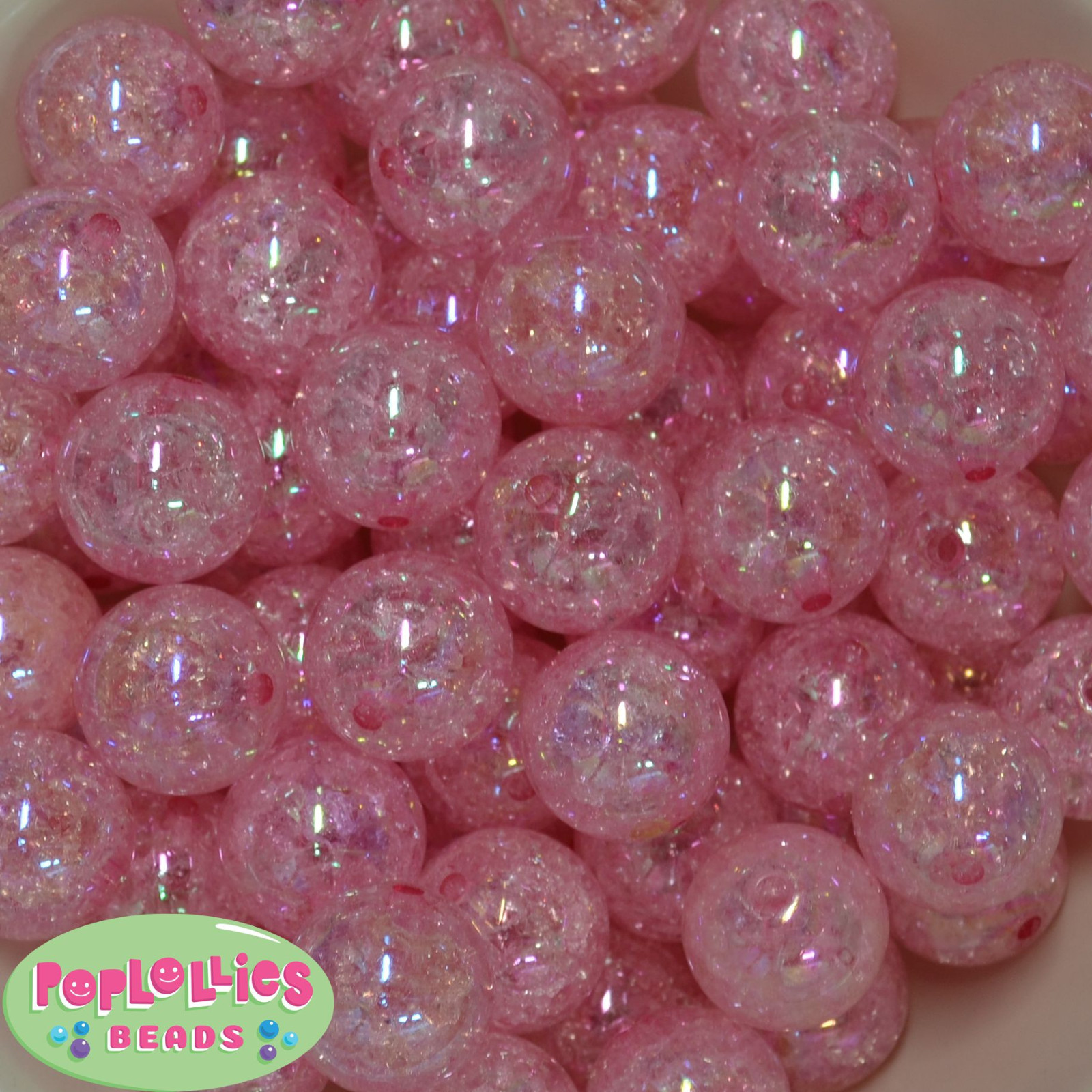 20mm Pink Crackle Style Chunky Acrylic Bubblegum Beads 20 pc