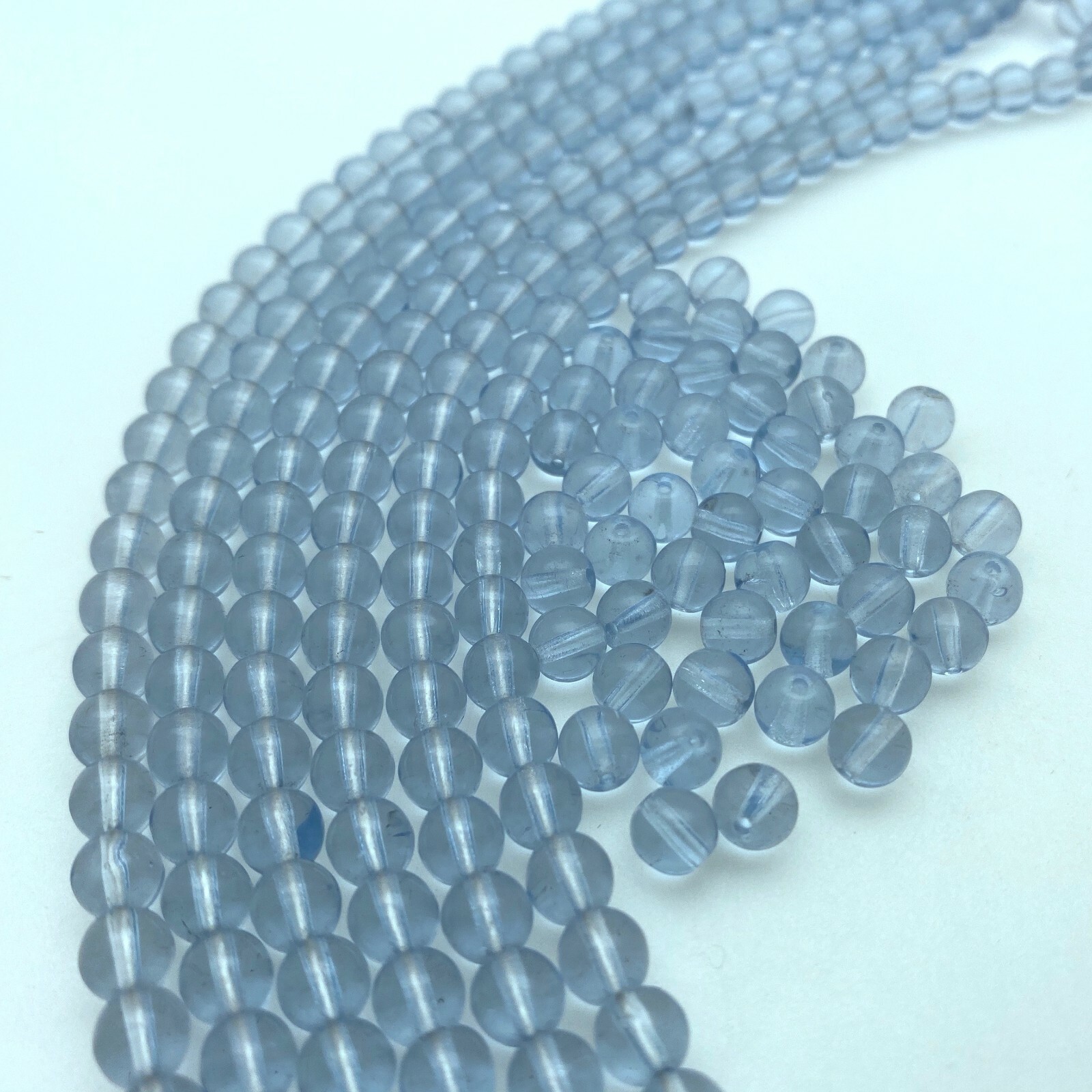Vintage Air Force Blue & Clear Czech Glass Beads (6mm) (BCG159)