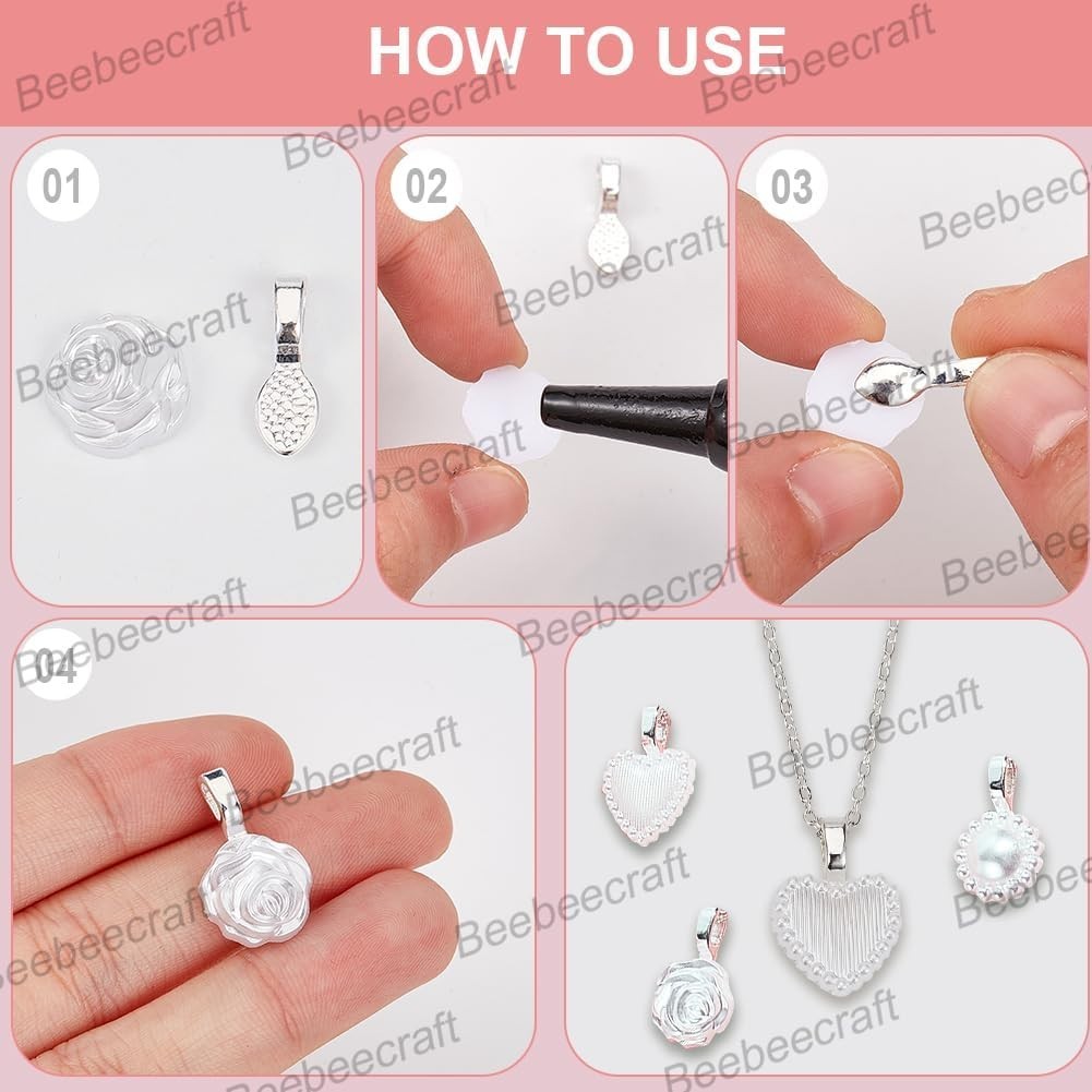 Beebeecraft 1 Box 30Pcs Glue on Bails Oval Pendant Bails Charms 925 Sterling