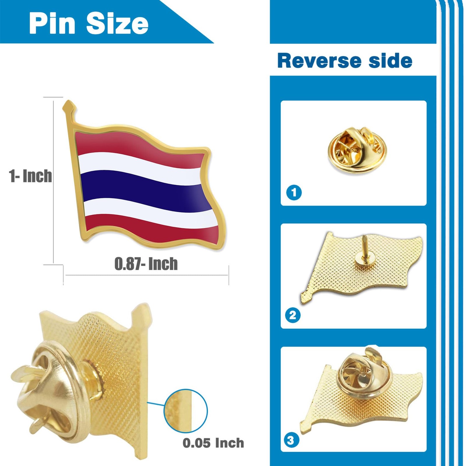 24/Pcs Thailand Flag Lapel Pins Bulk – Metal Thai Travel Brooch Badge Souvenir