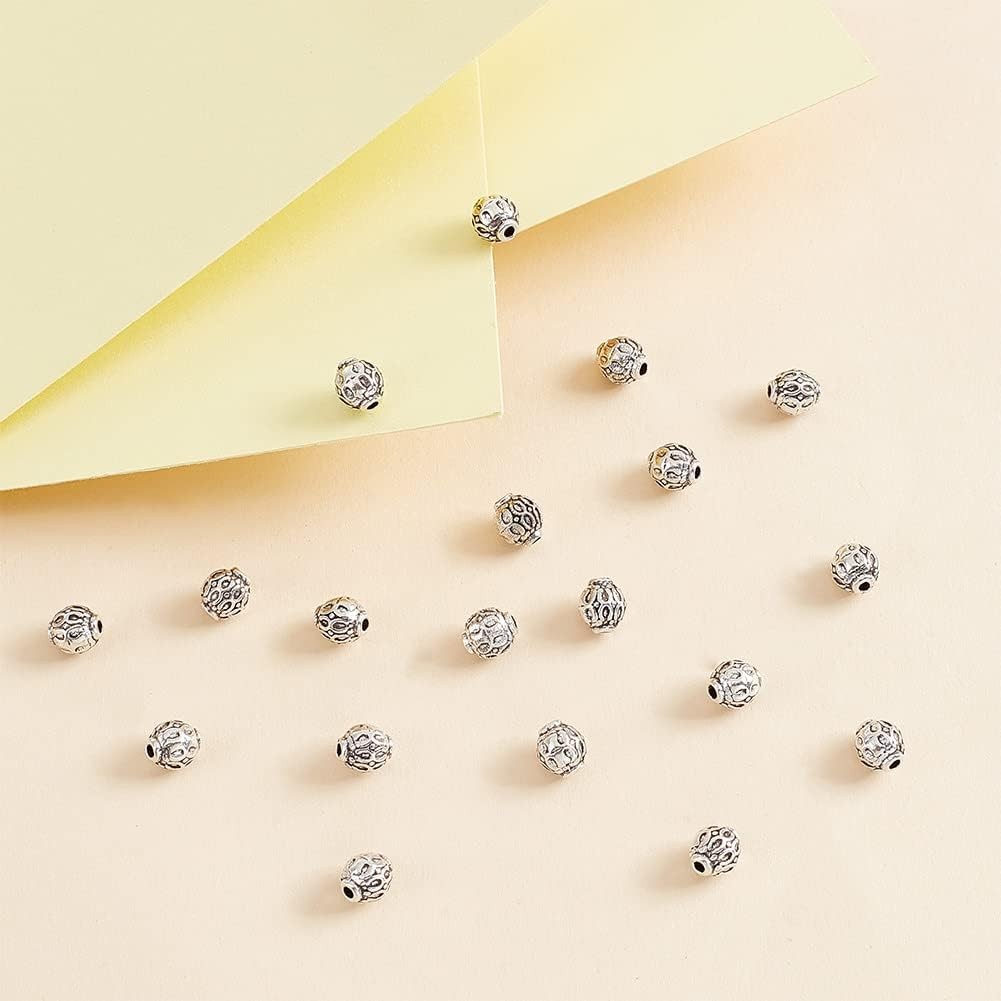 200Pcs 6Mm Round Antique Silver Tibetan Alloy Spacer Beads For Jewelry Making
