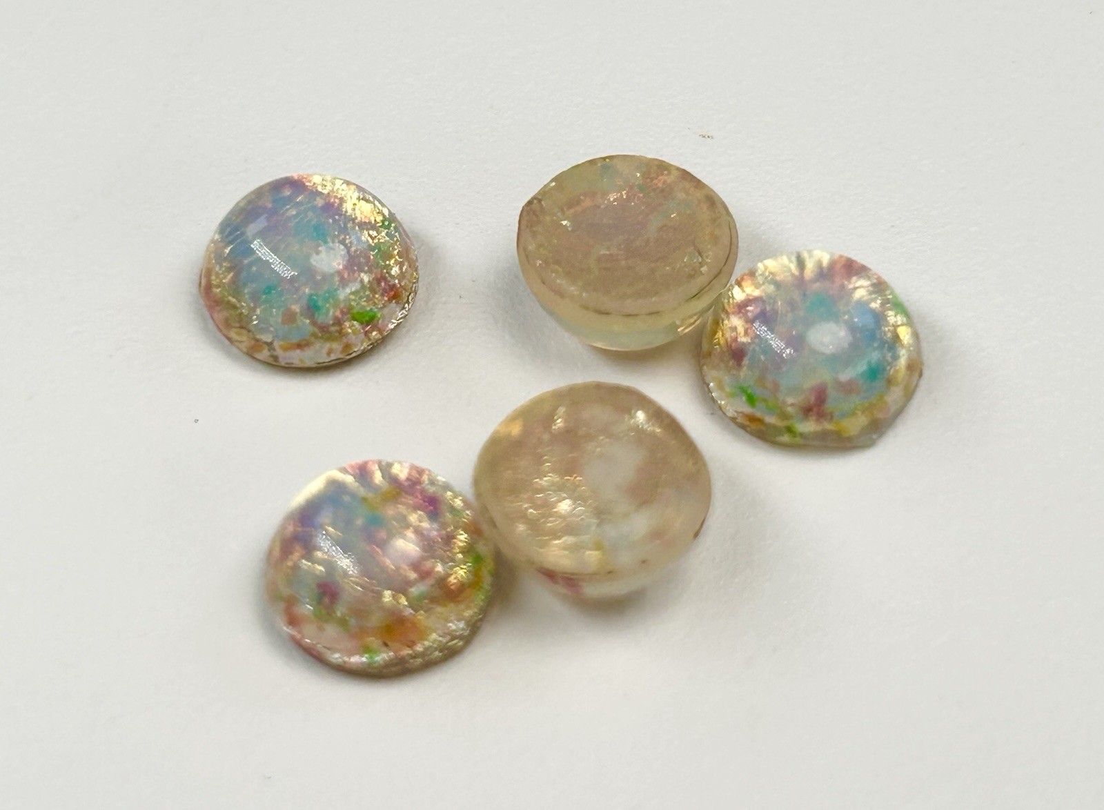 9mm Cabochon Fire Opal Czech Unfoiled Flat Back Round Glass 5 Pieces NOS