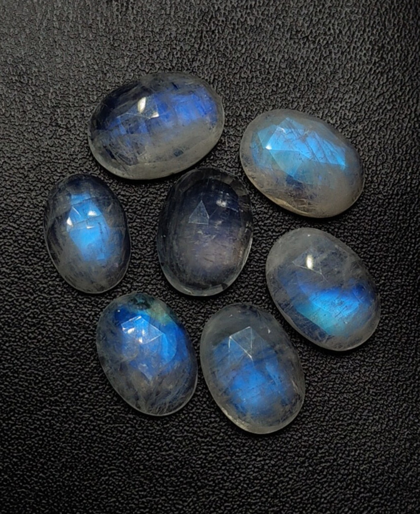 Natural Rainbow Moonstone Top Faceted Rose Cut Oval Shape Gemstone Lot 11X15 MM