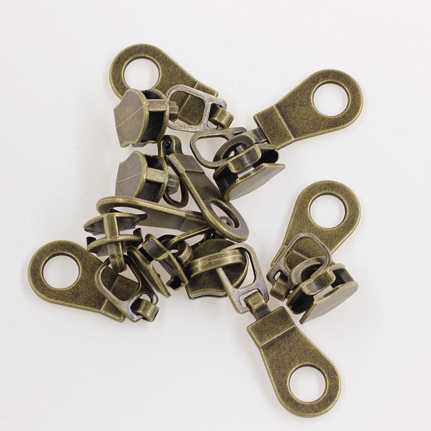 50 PCS #5 Antique Brass Pulls Nylon Coil Zippers Metal Sliders Jackets Bags