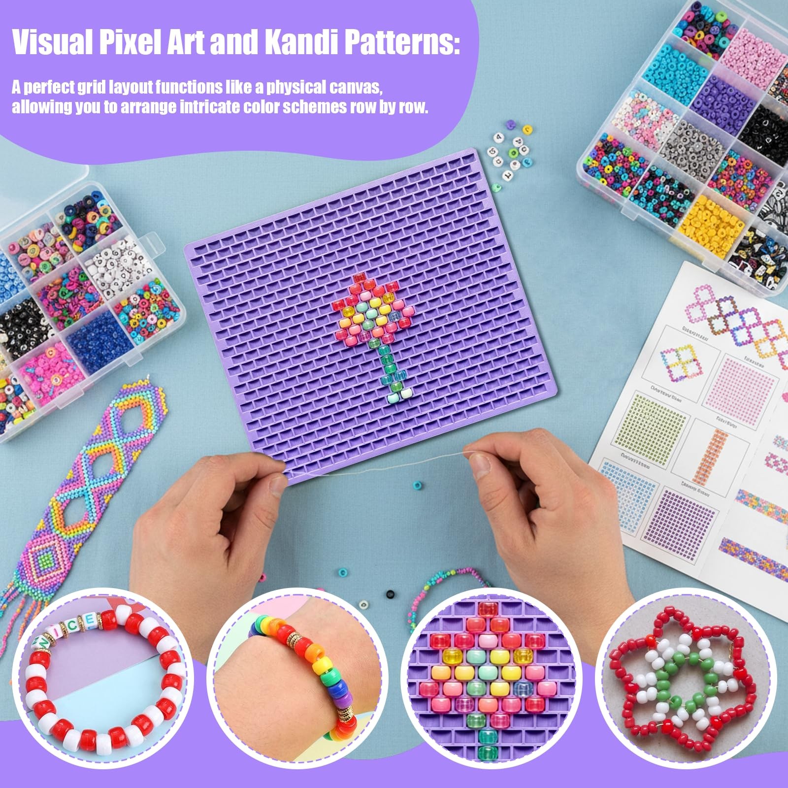 Pony Bead Board for 6x9mm Beads – Large Capacity Grid Bead Tray with Easy-Acc…