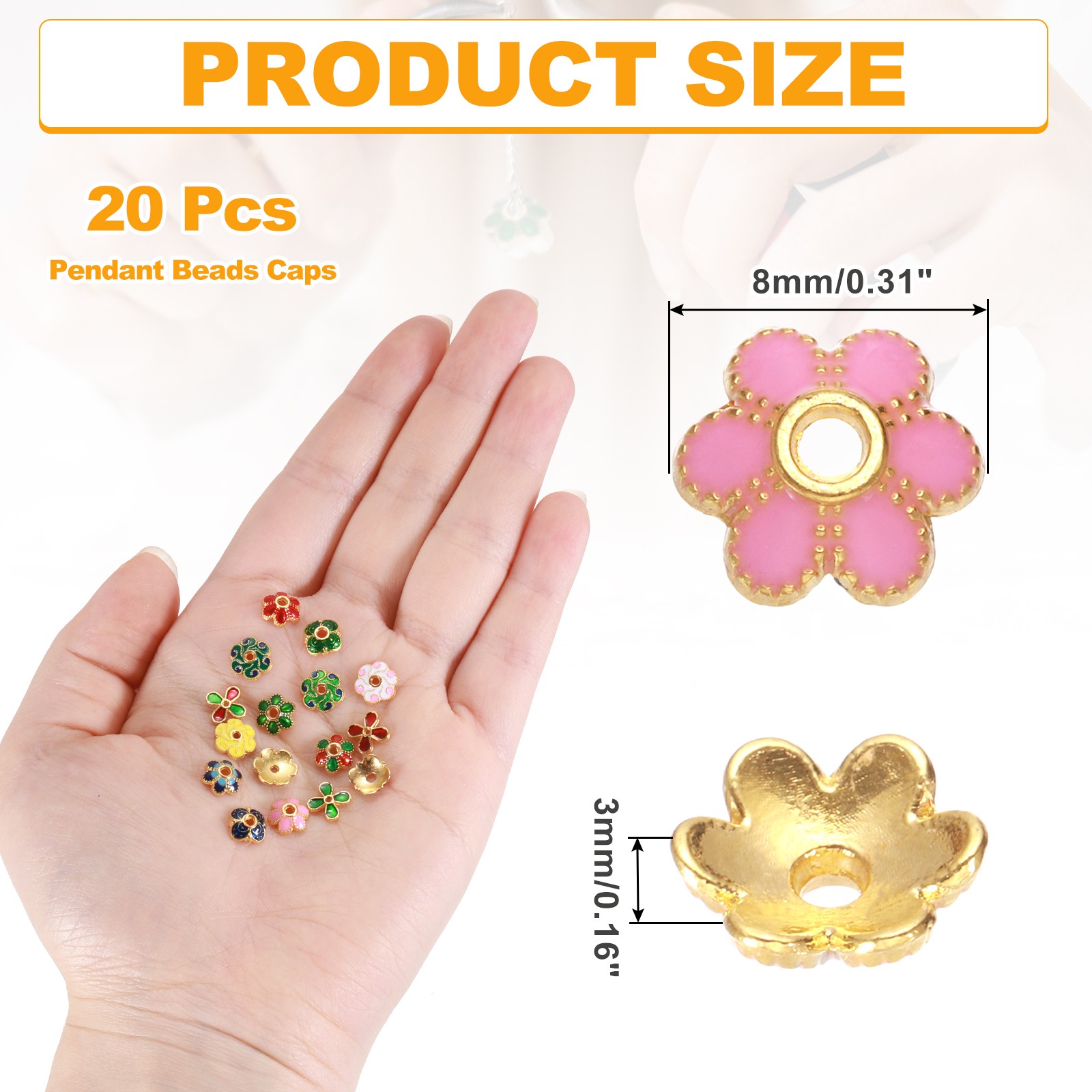 20Pcs 8x3mm Flower Beads Caps Enamel Bead End Spacers (Pink)