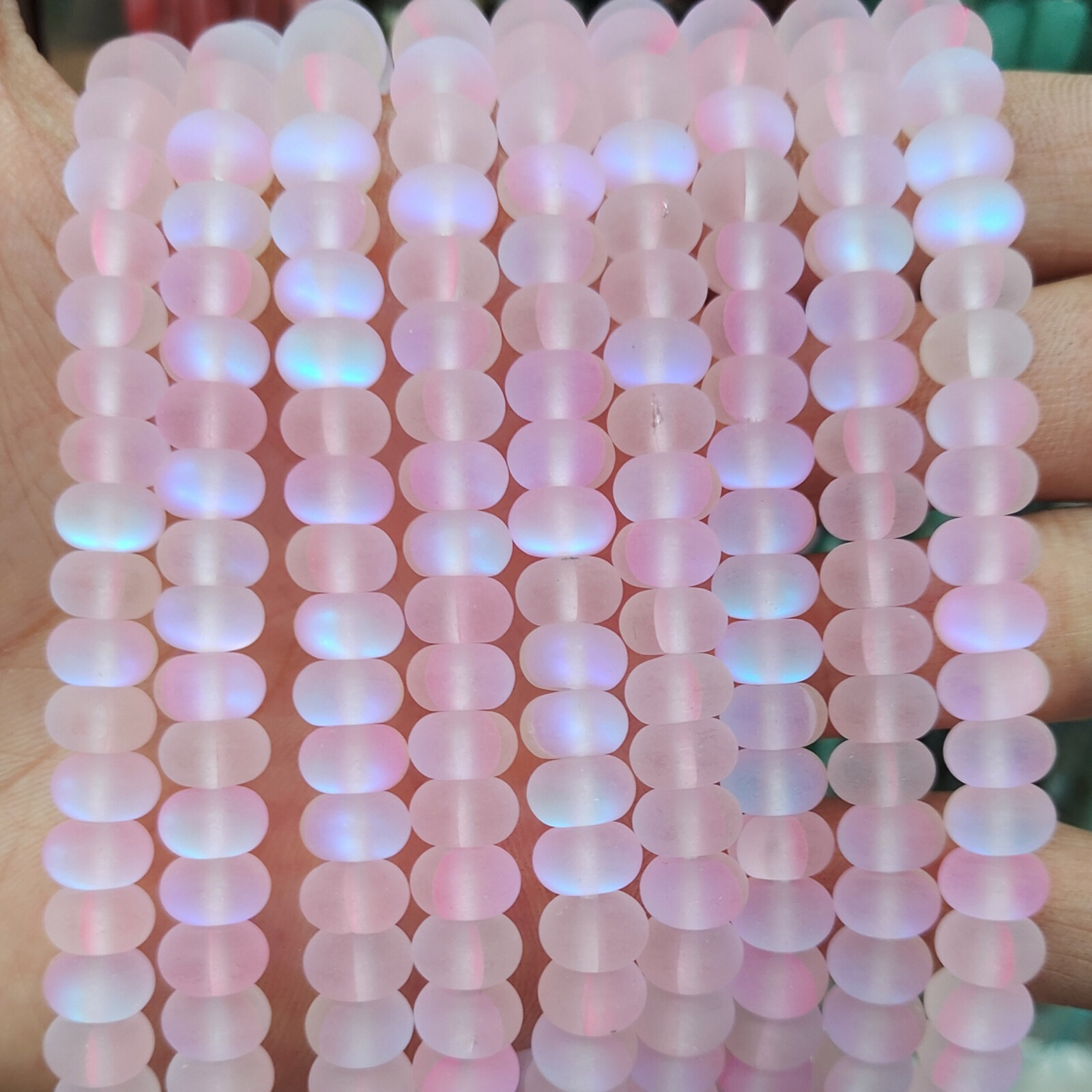 4x6mm/5x8mm Multicolour Frosted Mystic Aura Quartz Matte Rondelle Spacer Beads