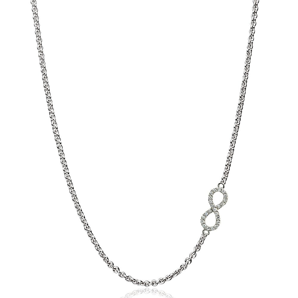 Sterling Silver Cubic Zirconia Infinity Figure 8 Sideways Chain Necklace, 16″ +