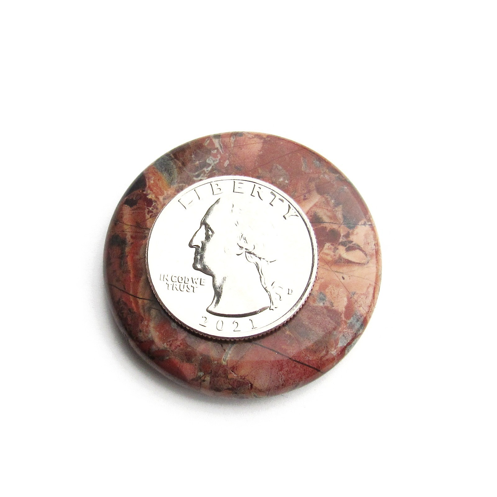 40mm Brecciated Jasper Stone Donut Pendant, Dark Rusty Red, Brown Earth Tones