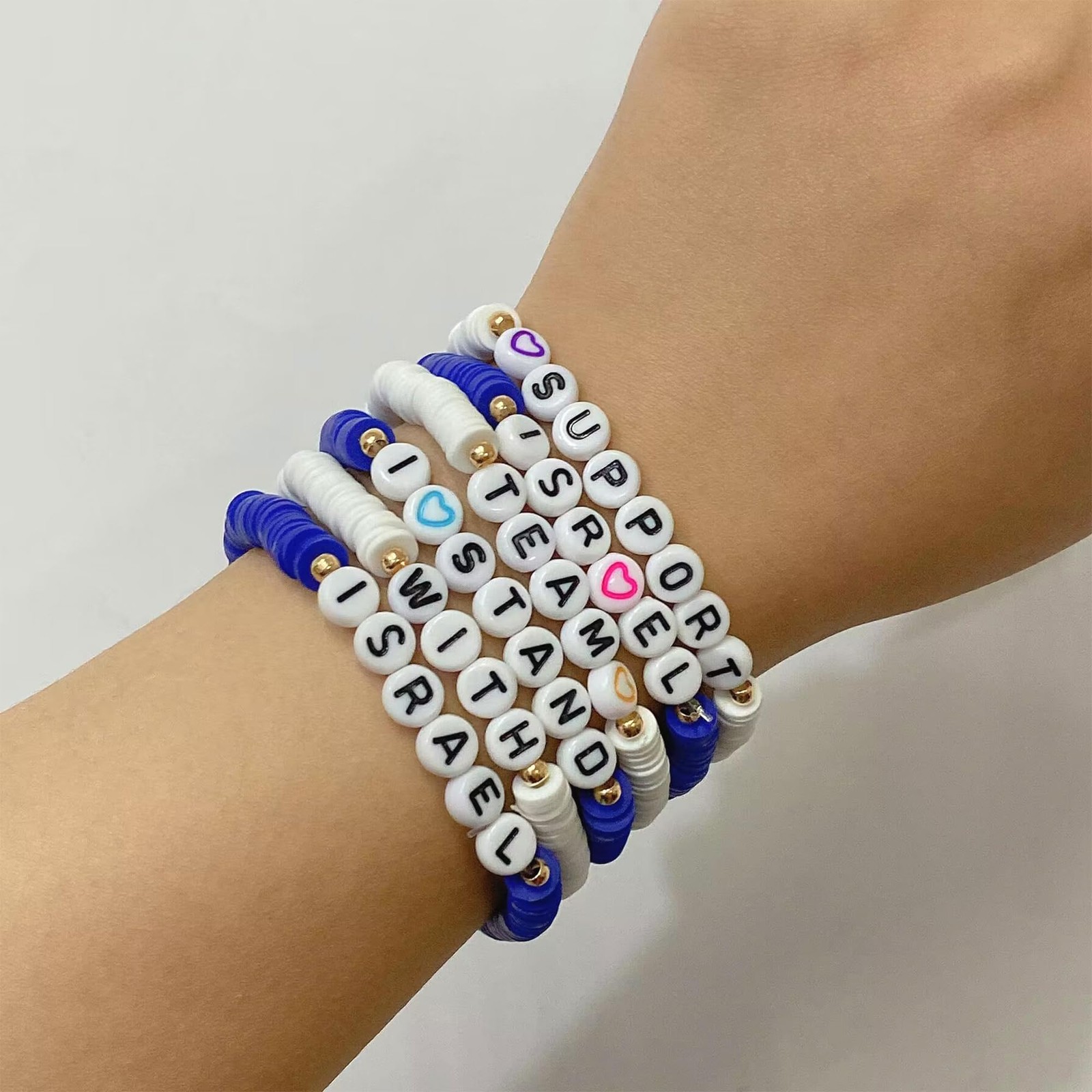 6PCS Israel Bracelet Set Israel Flag Friendship Bracelets Bulk I Stand with Isra