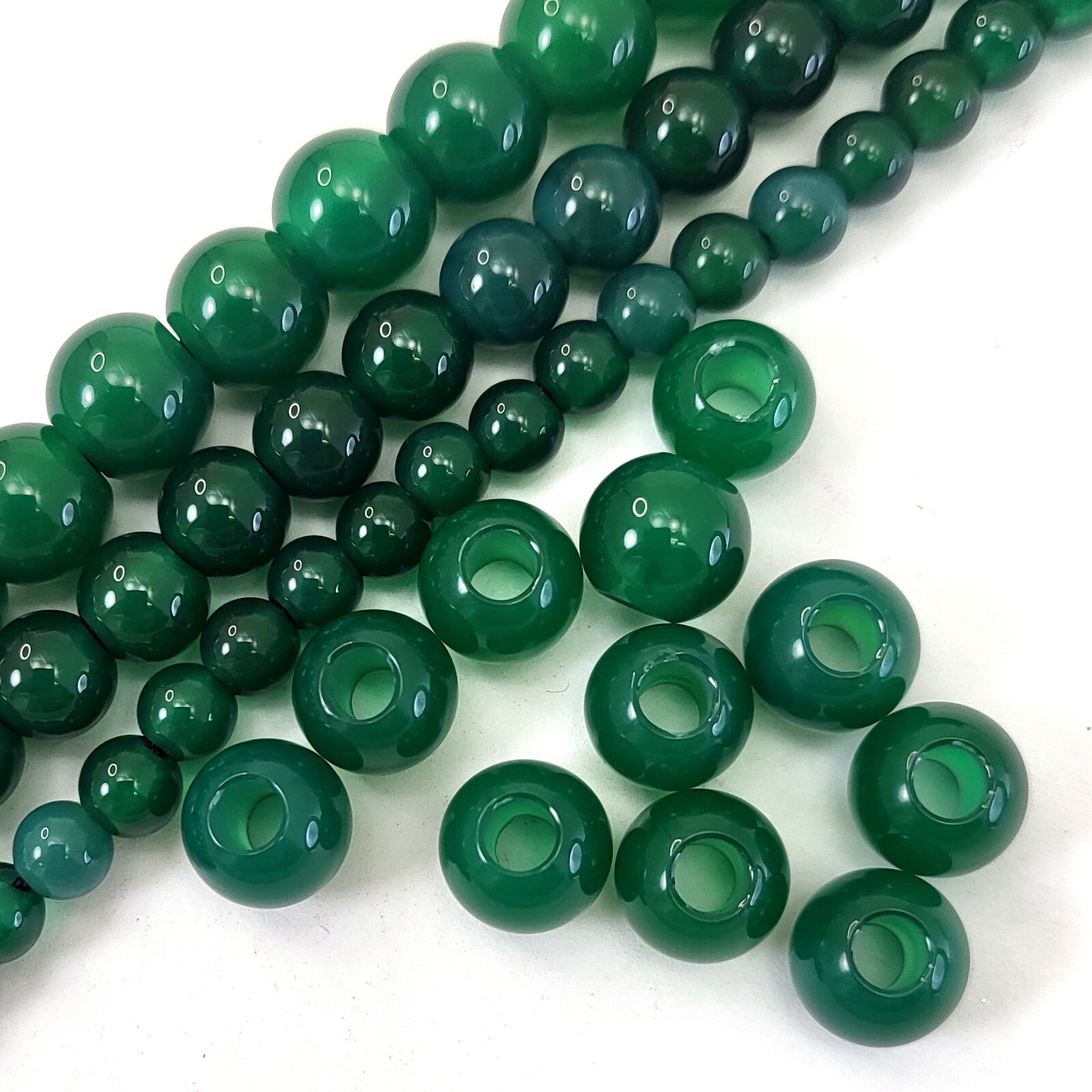 Big Hole Green Jade Beads 7.5″ Large Hole 6mm 8mm 10mm 12mm DIY Gemstone