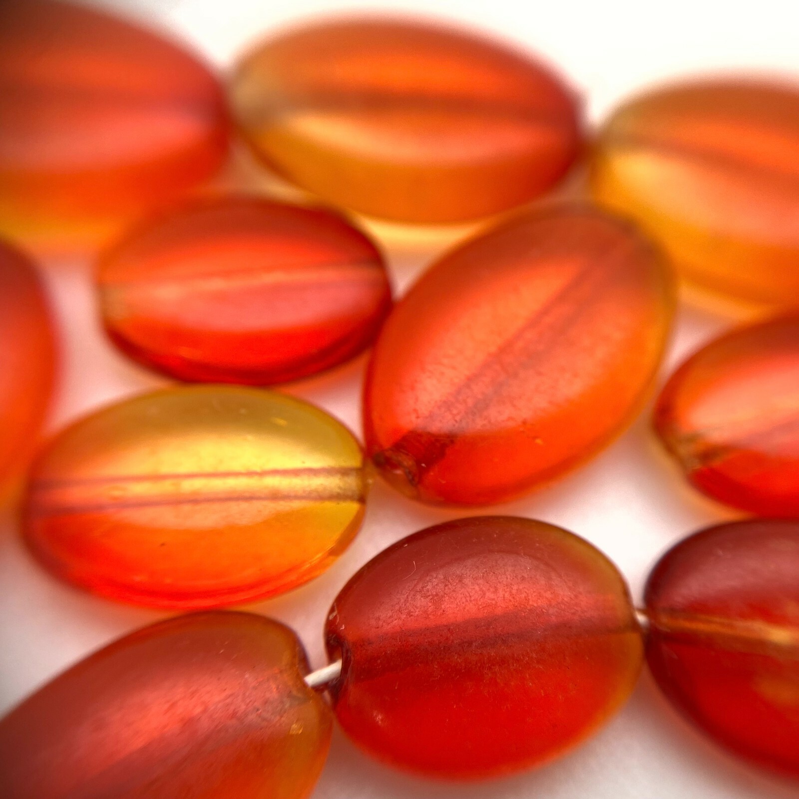 Vintage 1970’s Painted Oval Orange Czech Glass Beads (9×11.5mm/11x15mm) (OCG90)