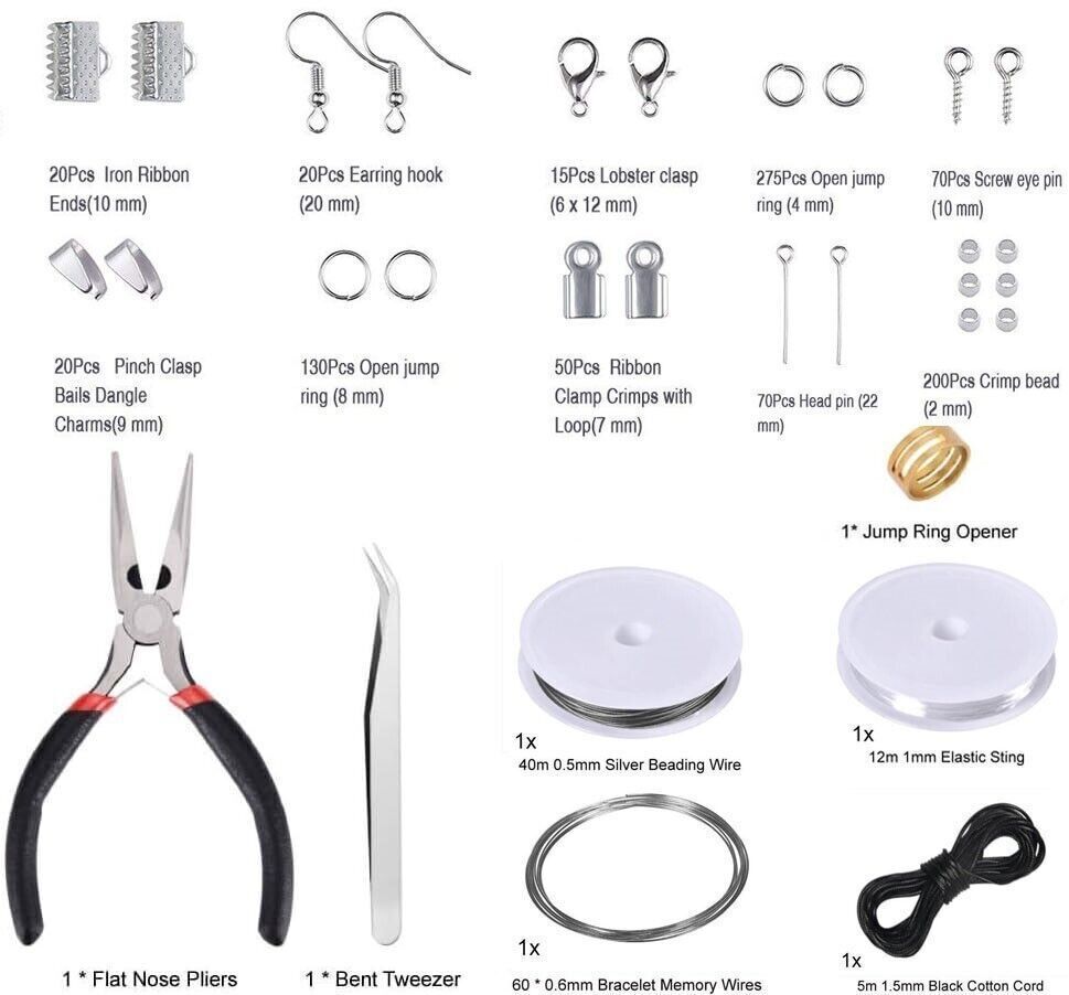 877x Jewelry Making Kit Sterling Silver Findings Wrapping Wire Pliers Tools Set