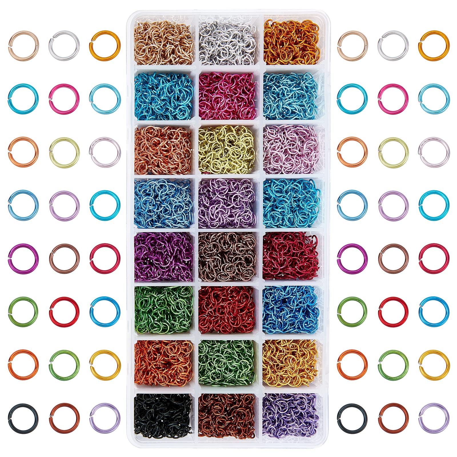 24 Color 8400 Pieces 6mm Aluminum Open Jump Rings for DIY Jewelry Crafting