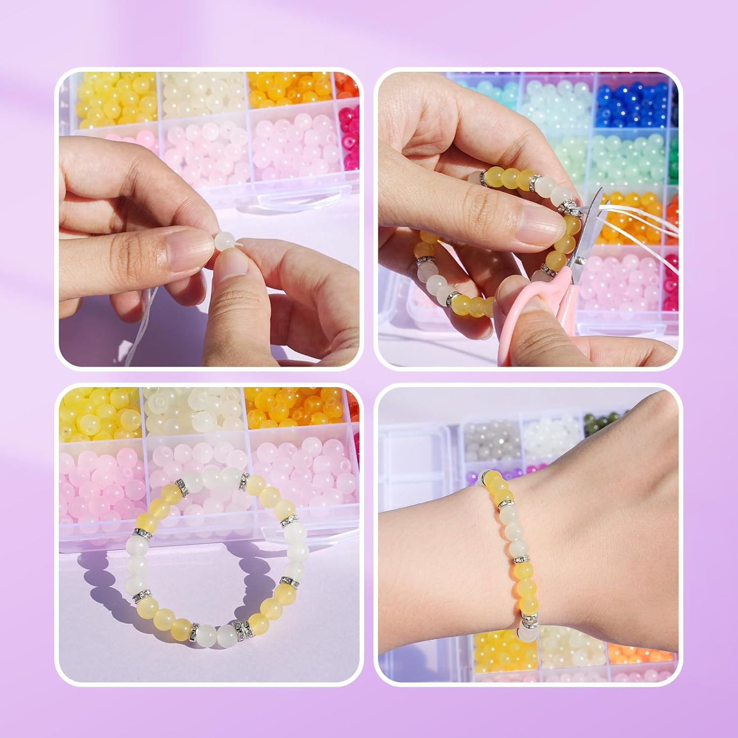 Sunlode Glass Beads for Bracelets 1400Pcs Bracelet Making Kit 6Mm Glass Bead for