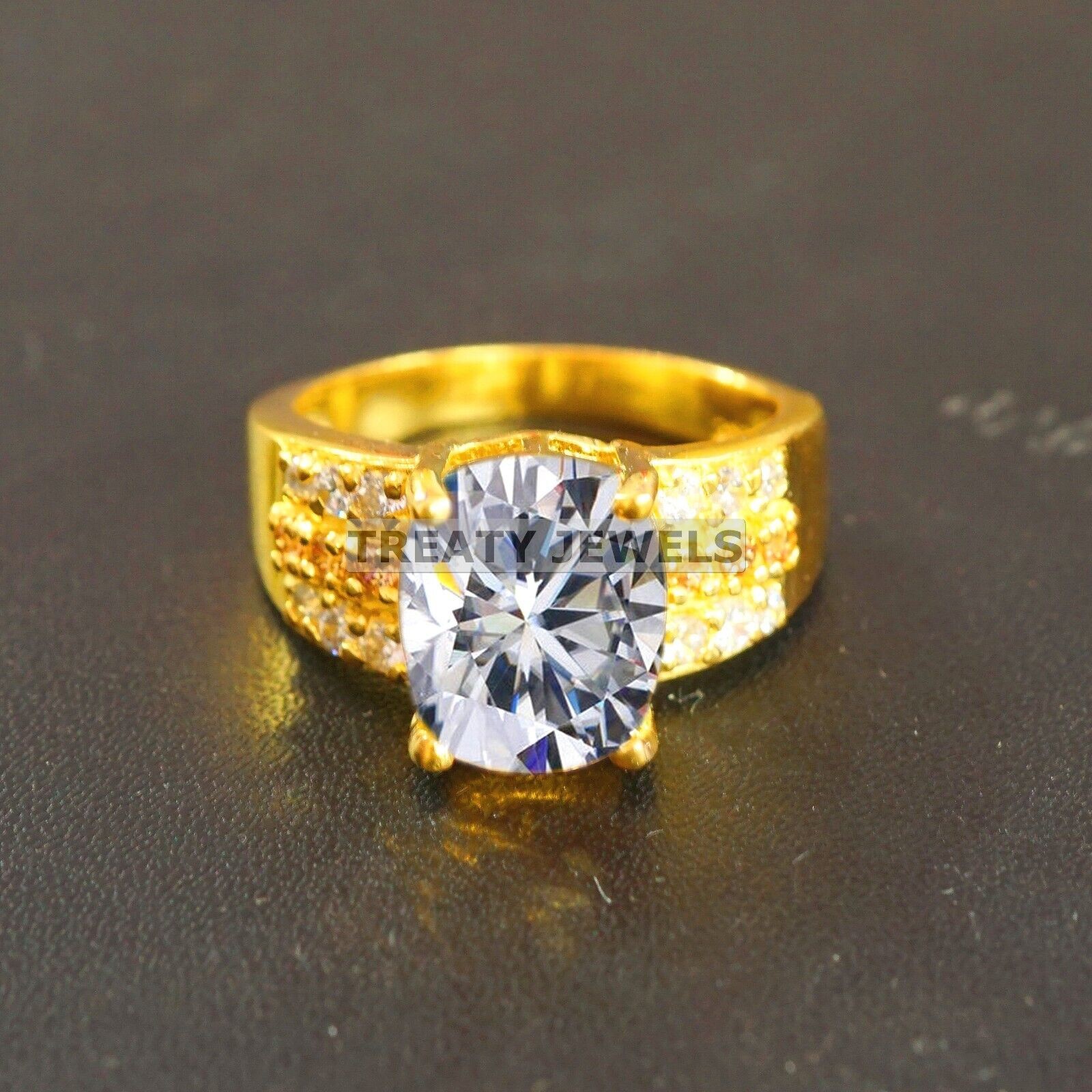 Moissanite Oval Cut With 14k Yellow Gold Ring For Men’s #B289 #