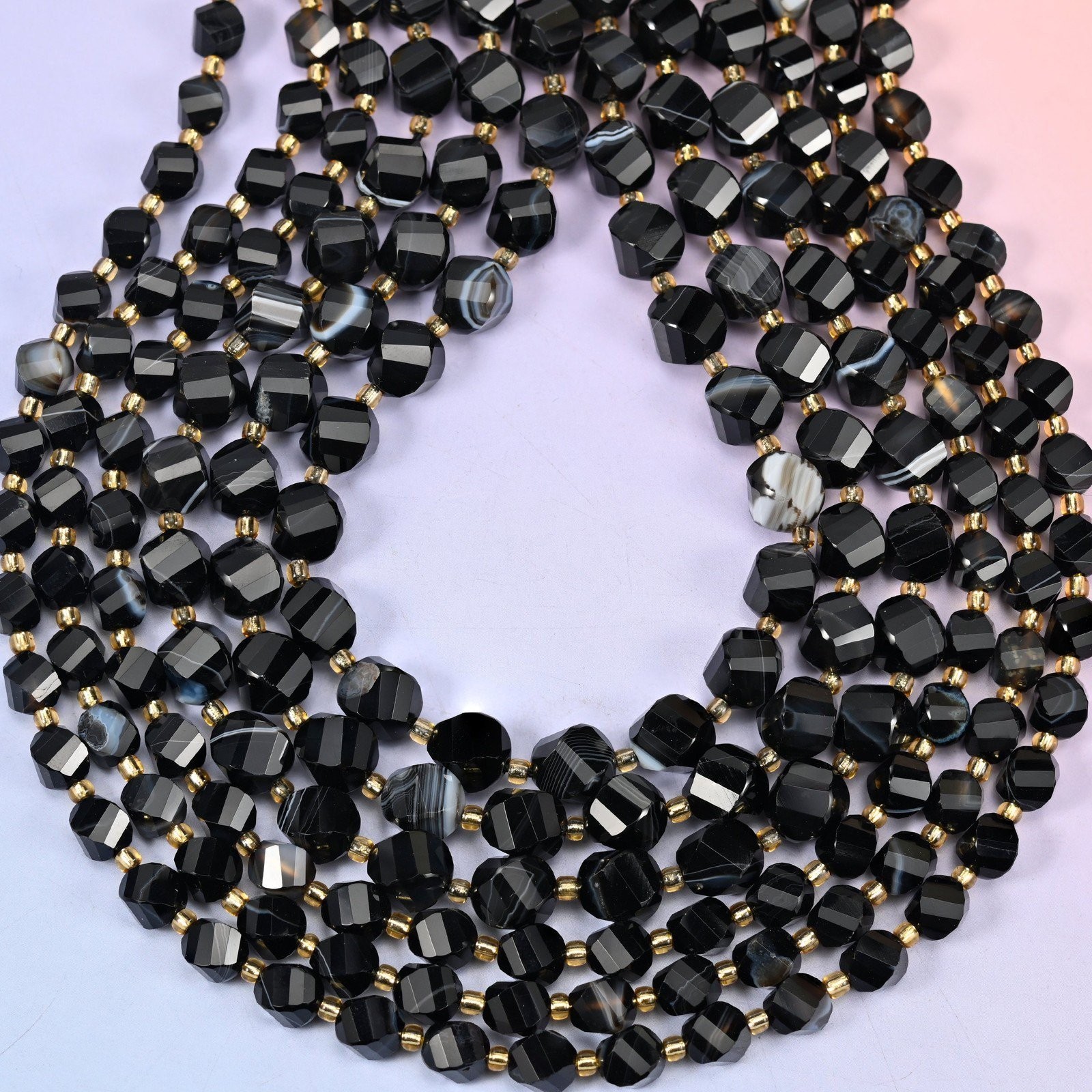 Dyed Black Strip Agate Faceted Spiral Twist Beads: Size 8mm 10mm, Jewelry…