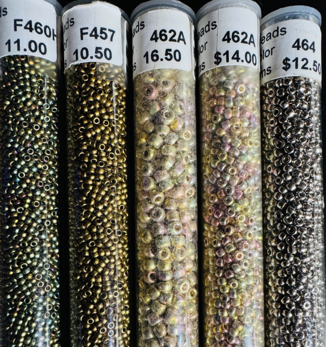 Glass Seed Bead Lot – 19 HQ Tubes – Iridescent Earth Tones – Different Sizes NOS