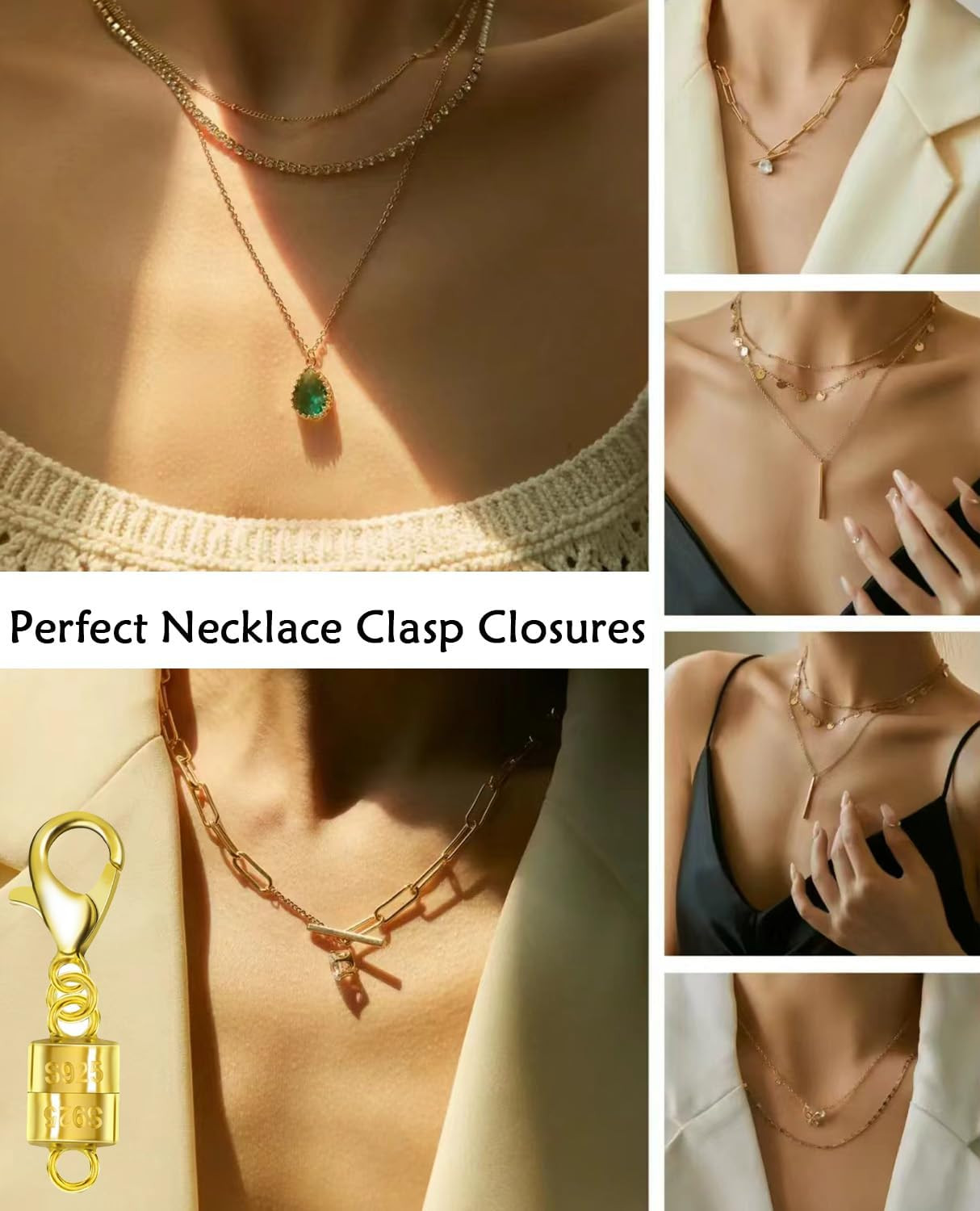 925 Sterling Silver Magnetic Necklace Clasps，Magnetic Necklace Clasps and Extend