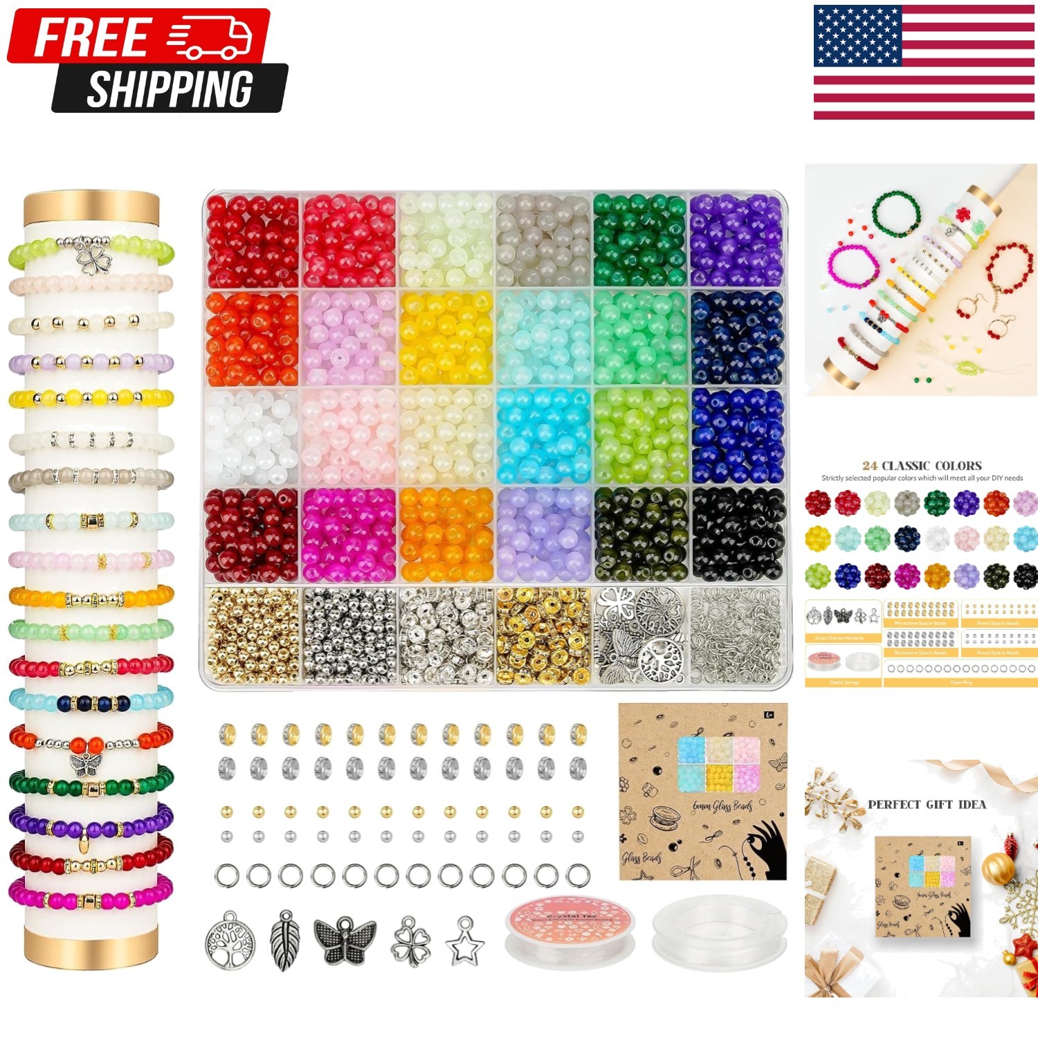 Glass Beads for Bracelets 1400pcs Bracelet Making Kit 6mm Glass Bead for Jewelry