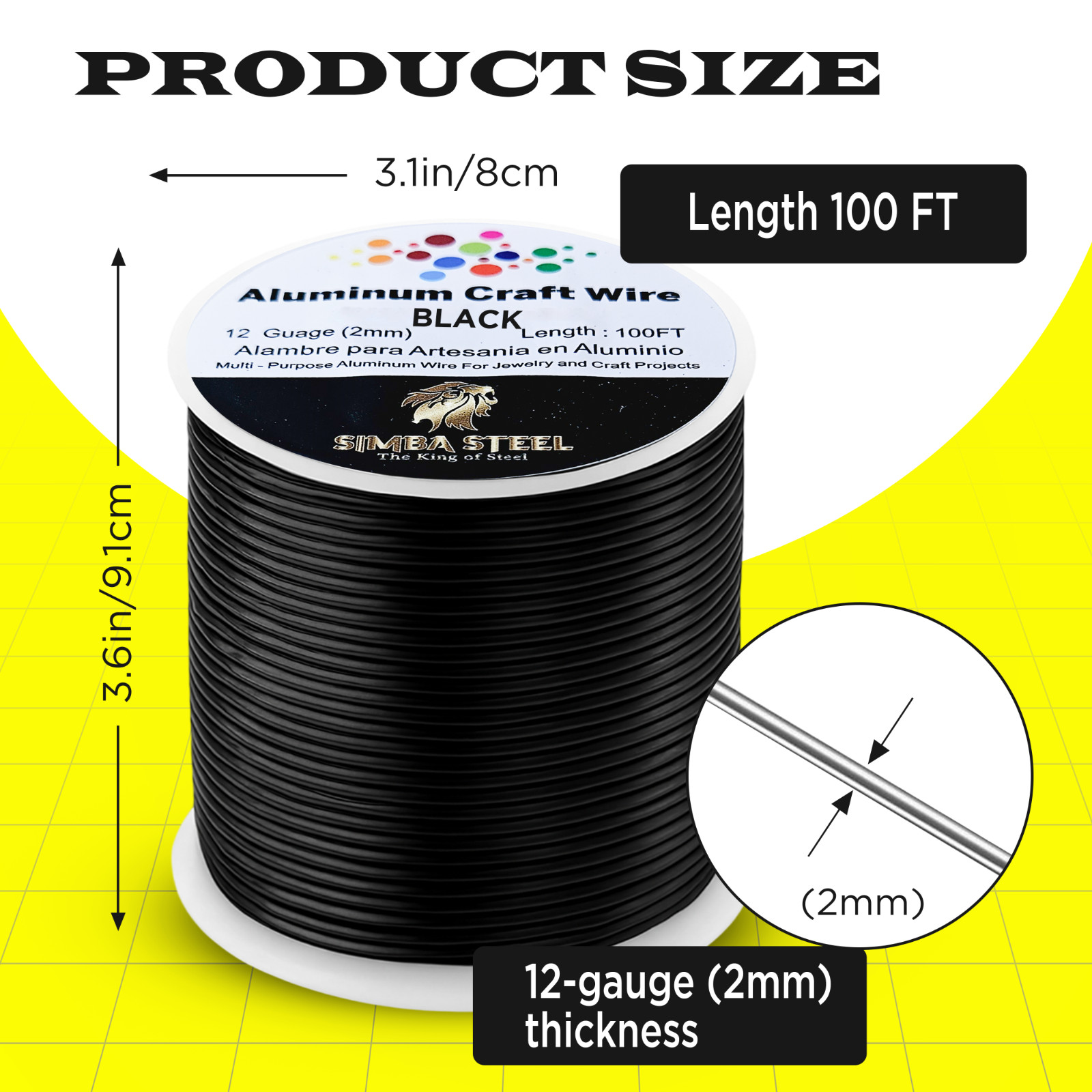 Black Aluminum Wire 12 Ga x 100 FT 2.0mm Jewelry Wrapping Craft Wire Soft Round