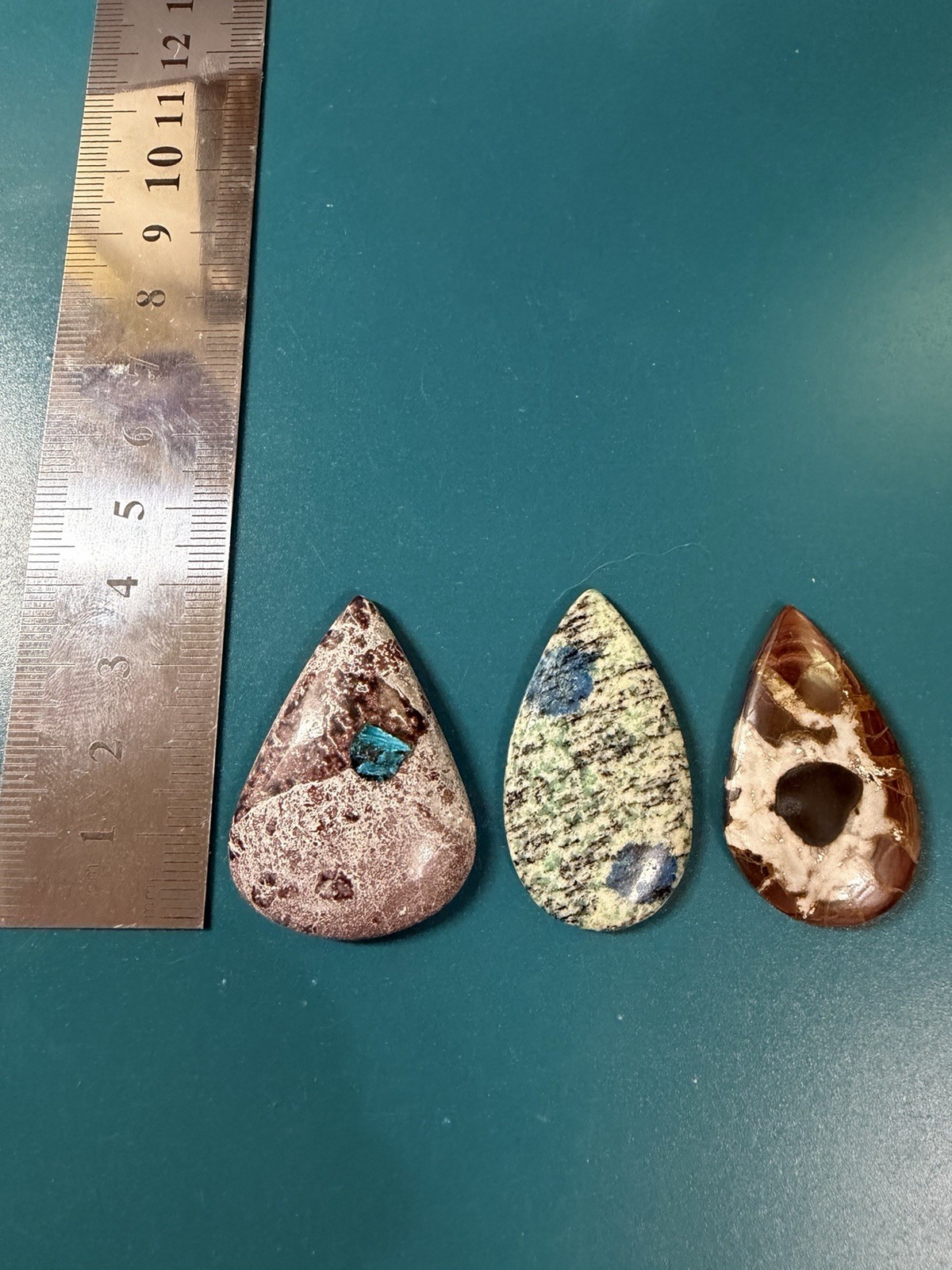 Lot of 3 Multicolor Polished Stone Teardrop Cabochons (No Holes)