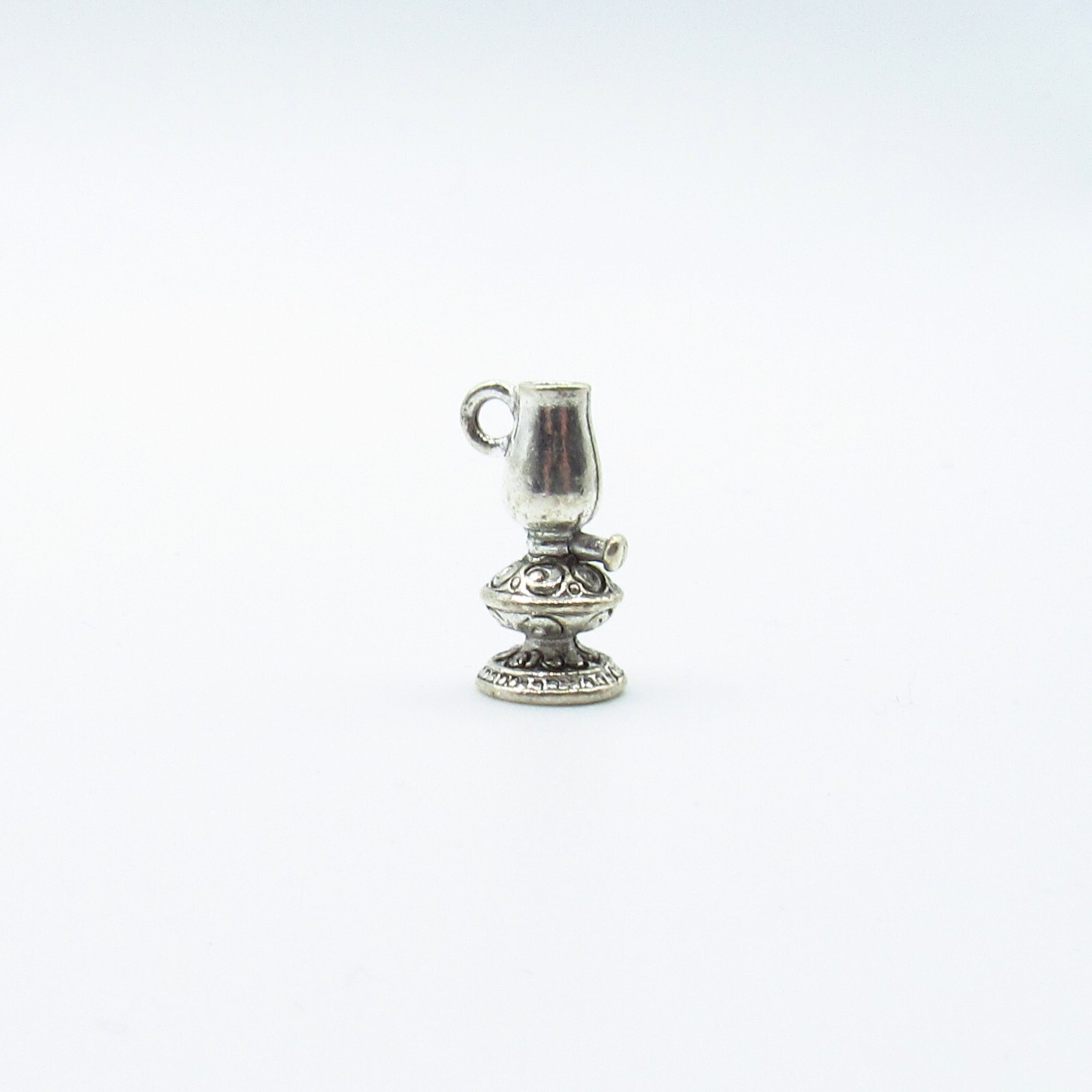 Lantern Oil Lamp – Lead Free Silver Color Pewter Charm 18mm x 8mm