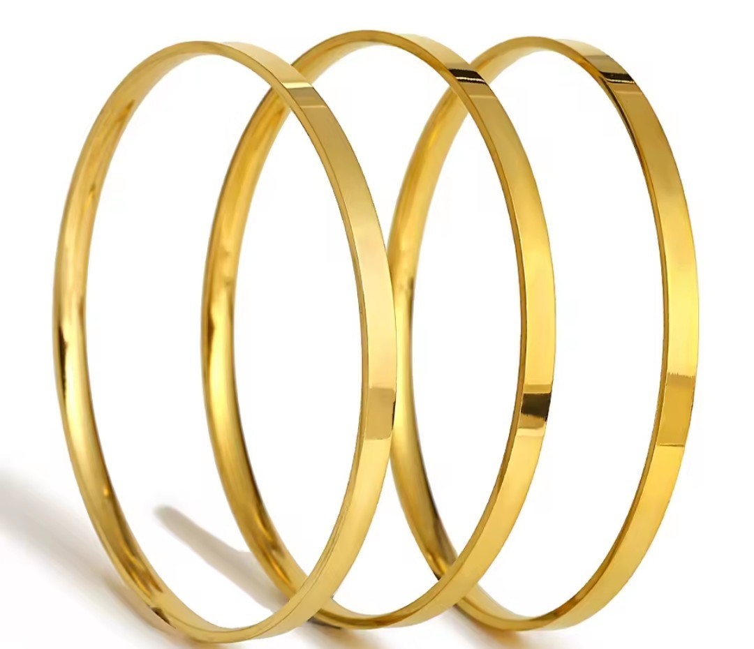 14k Gold Plated Bangle Set Bracelet Cuff Stackable Bracelets Chain Ring Jewelry