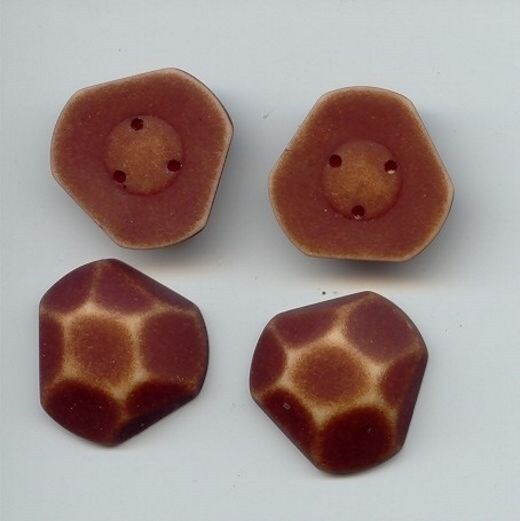 6 VINTAGE DARK BROWN MATTE WASHED 26mm. HEXAGON TRIANGLE DECO CABOCHONS 5813