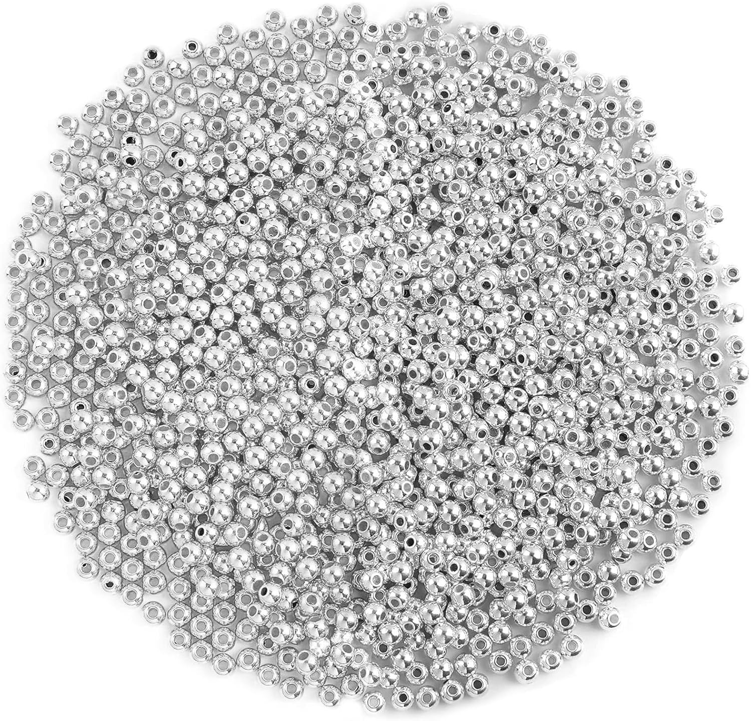 Small Silver Spacer Beads – 1200pcs, 4mm Smooth Round Beads for Jewelry Making,
