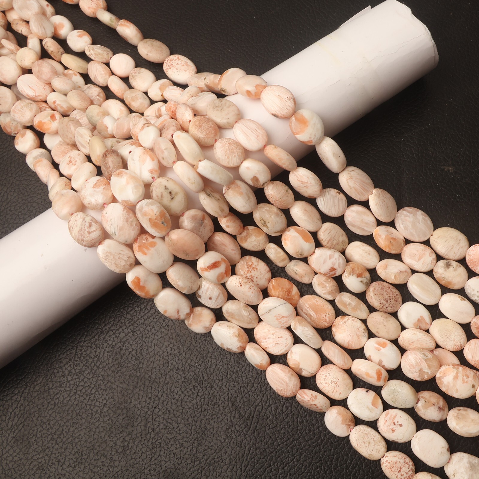 Natural Peach Scolecite Beads 8 Inch Strand 11×14-11×15 MM Smooth Oval Beads
