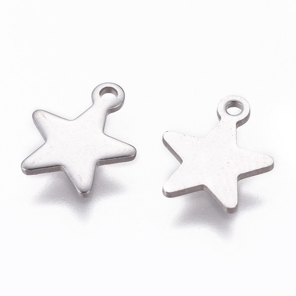 200 pcs 304 Stainless Steel Star Charms Crafts Stainless Steel Color 10x8x0.8mm