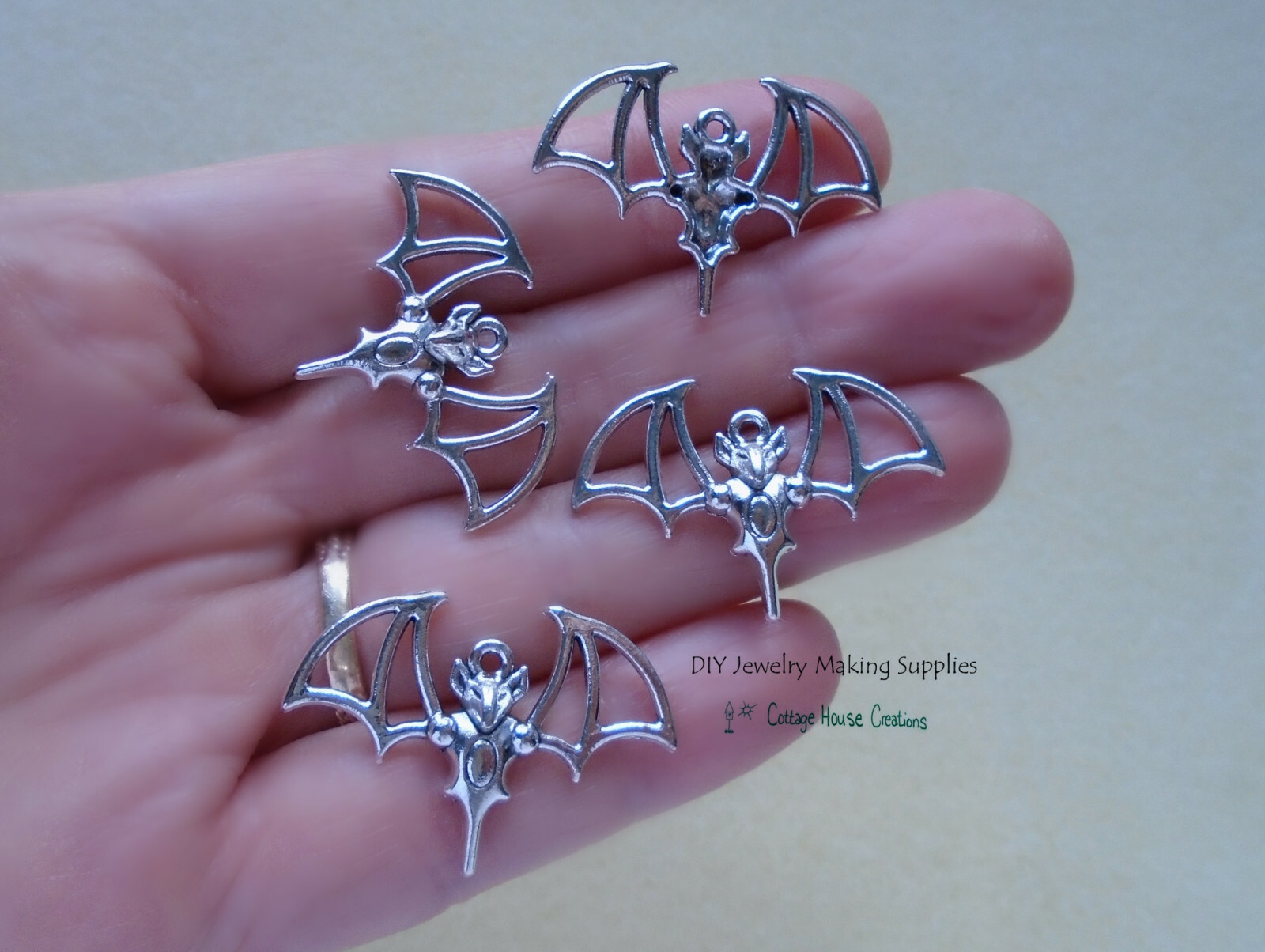 Large Vampire Bat Halloween Charms 4pc for Jewelry Making Supply Adult Crafting