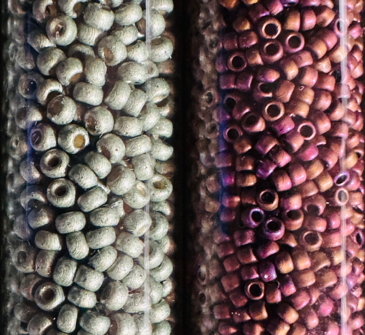 Glass Seed Bead Lot – 19 HQ Tubes – Iridescent Earth Tones – Different Sizes NOS