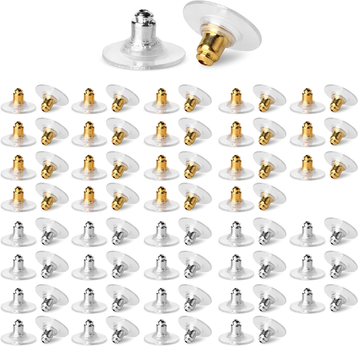 Bullet Clutch Earring Backs – 76 Pcs, Gold & Silver, Rubber Backs for Studs & Pi