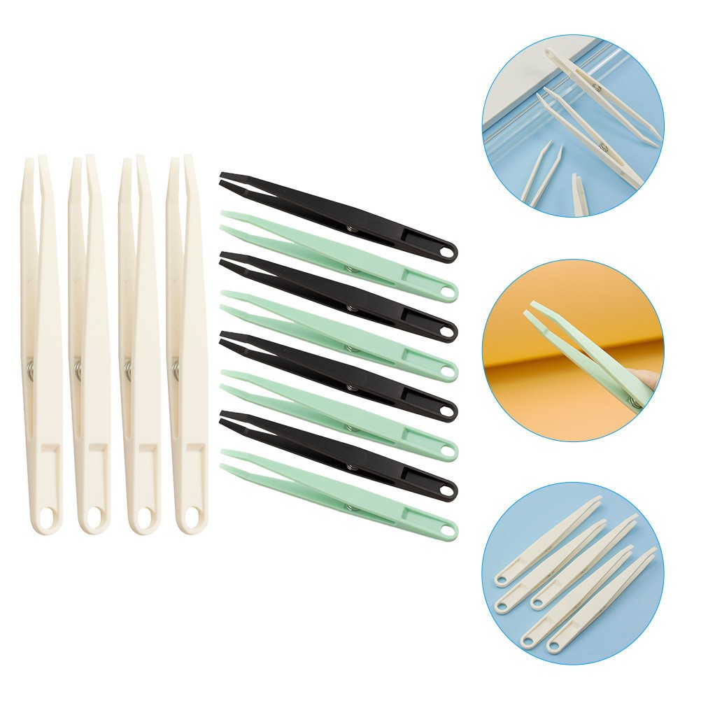 12 Pcs Rubber Tip Tweezers for Jewellery Making Plastic Precision