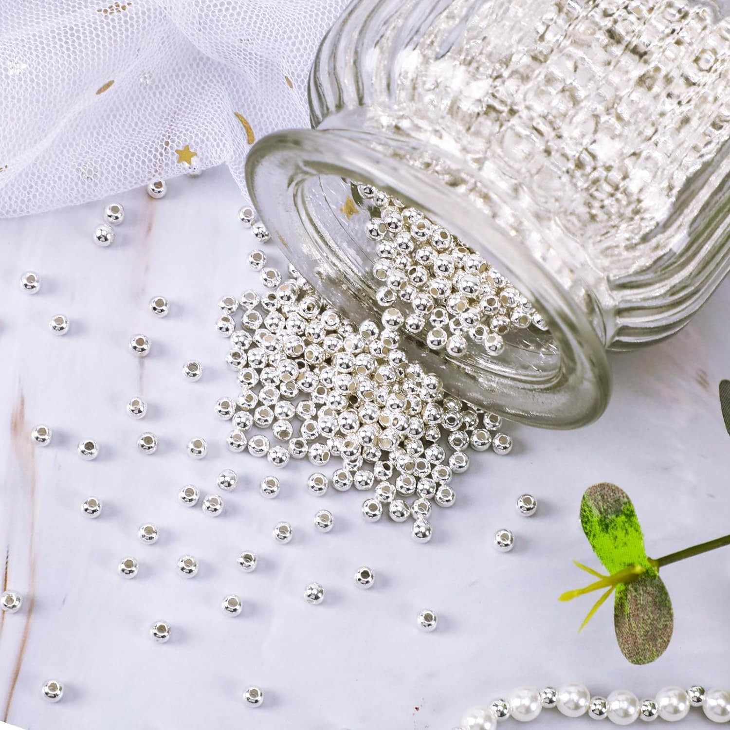 Small Silver Spacer Beads – 1200Pcs, 4Mm Smooth round Beads for Jewelry Making,