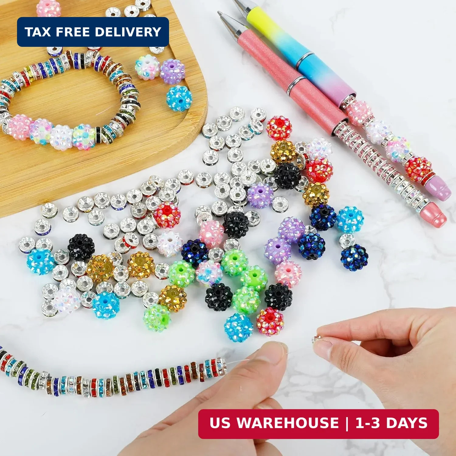 250 Pcs Beads for Pens, Focal Beads for Beadable Pens, Rhinestone Bead, Spacer B