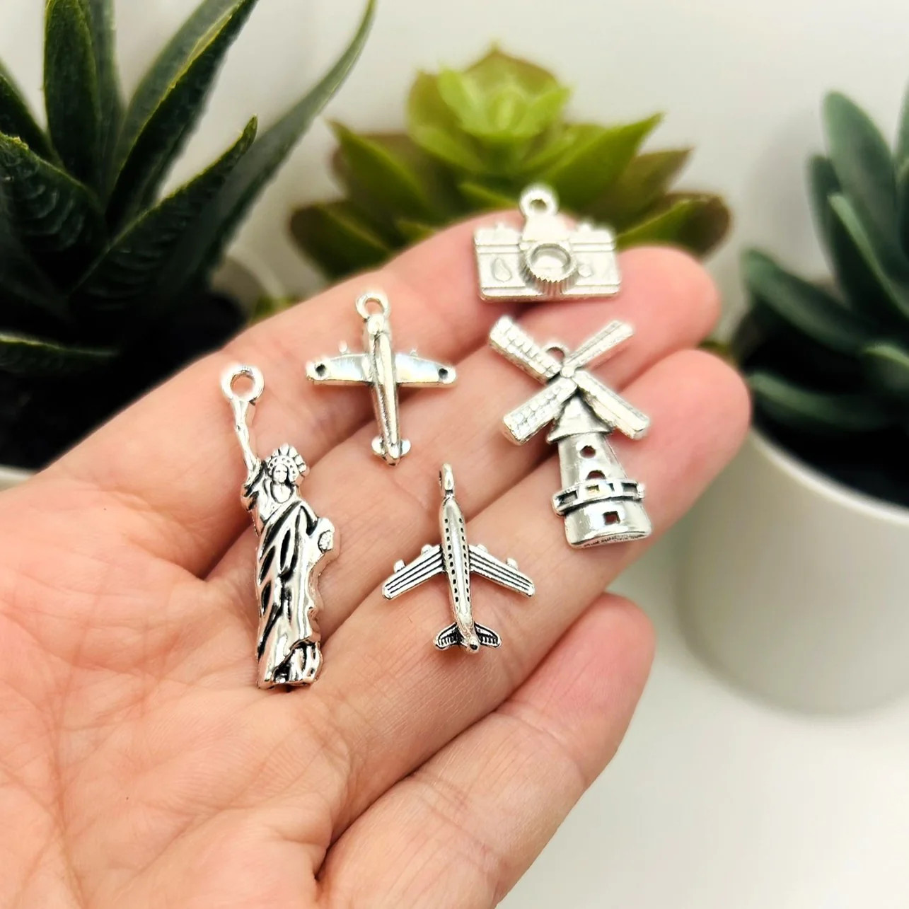 Silver Mixed Travel Charms – 17 Pieces – US Seller