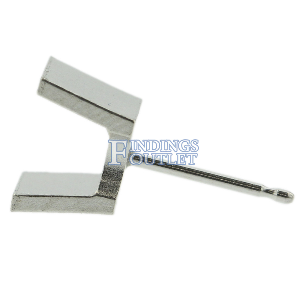 14k White Gold Round Princess Stud Earring Mounting Setting Push Back Post