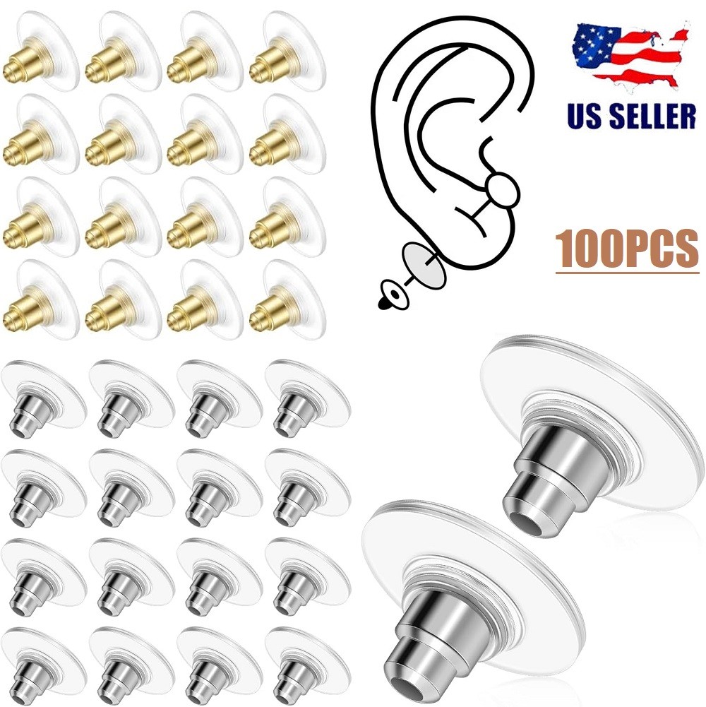100× Earring Backs Bullet Clutch Lifters for Droopy Ears Studs Silver Gold Set