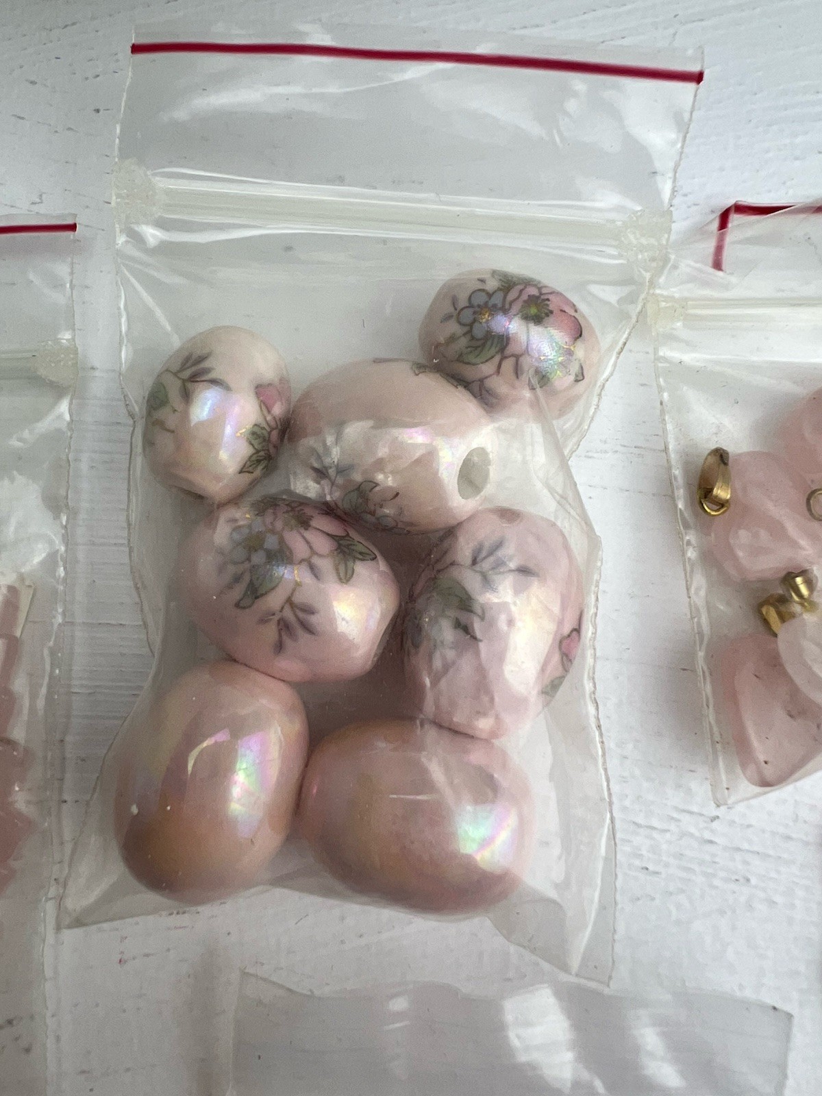 VTG Pink Purple Stone Beads Ceramic Rose Quartz Art Deco Bib Collar Necklace LOT
