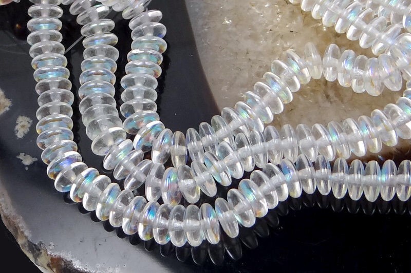 50 Czech Glass Rondelle Beads Matte – AB: Crystal moonstone 6x2mm