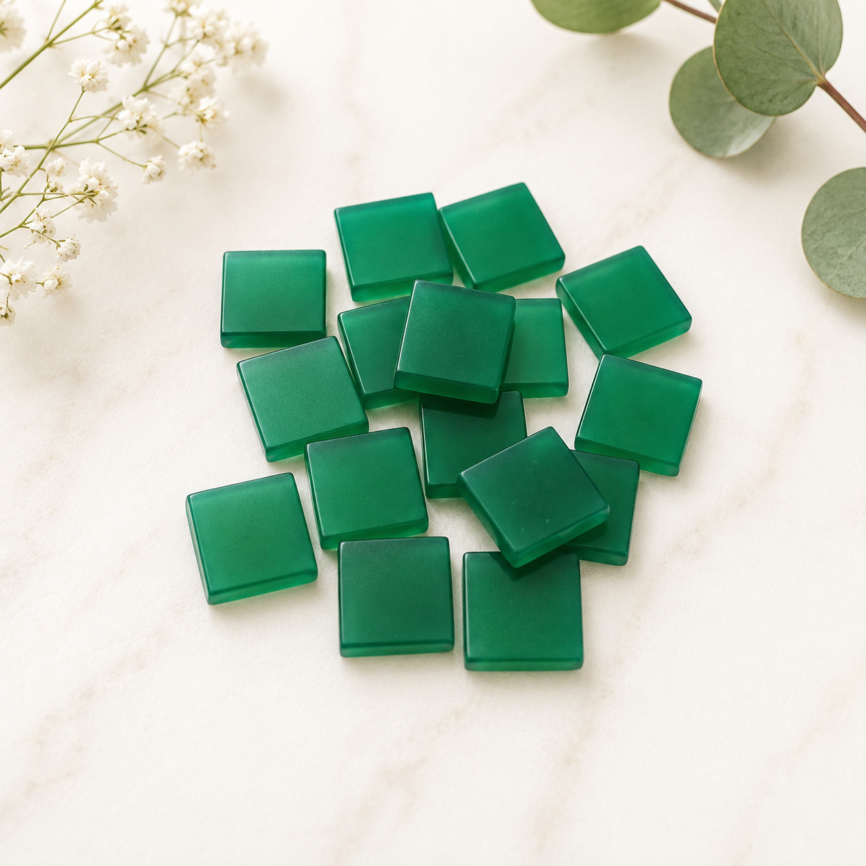8×8 MM Square Flat Natural Green Onyx Discs Loose Gemstone Natural Gems 2 Pcs