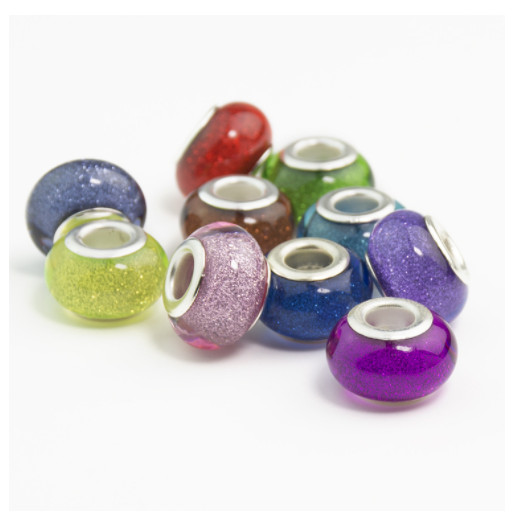 100-200pcs Resin glossy glitter powder large hole beads European Bracelet Crafts
