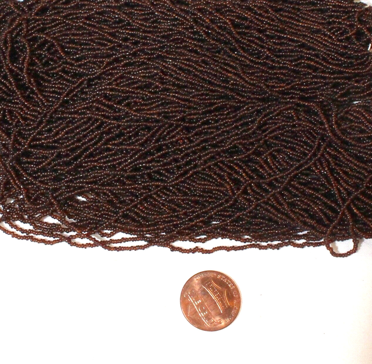 RARE Antique Micro Seed Beads- 17/0 Transparent Dark Warm Brown-A Few Orange-Mix