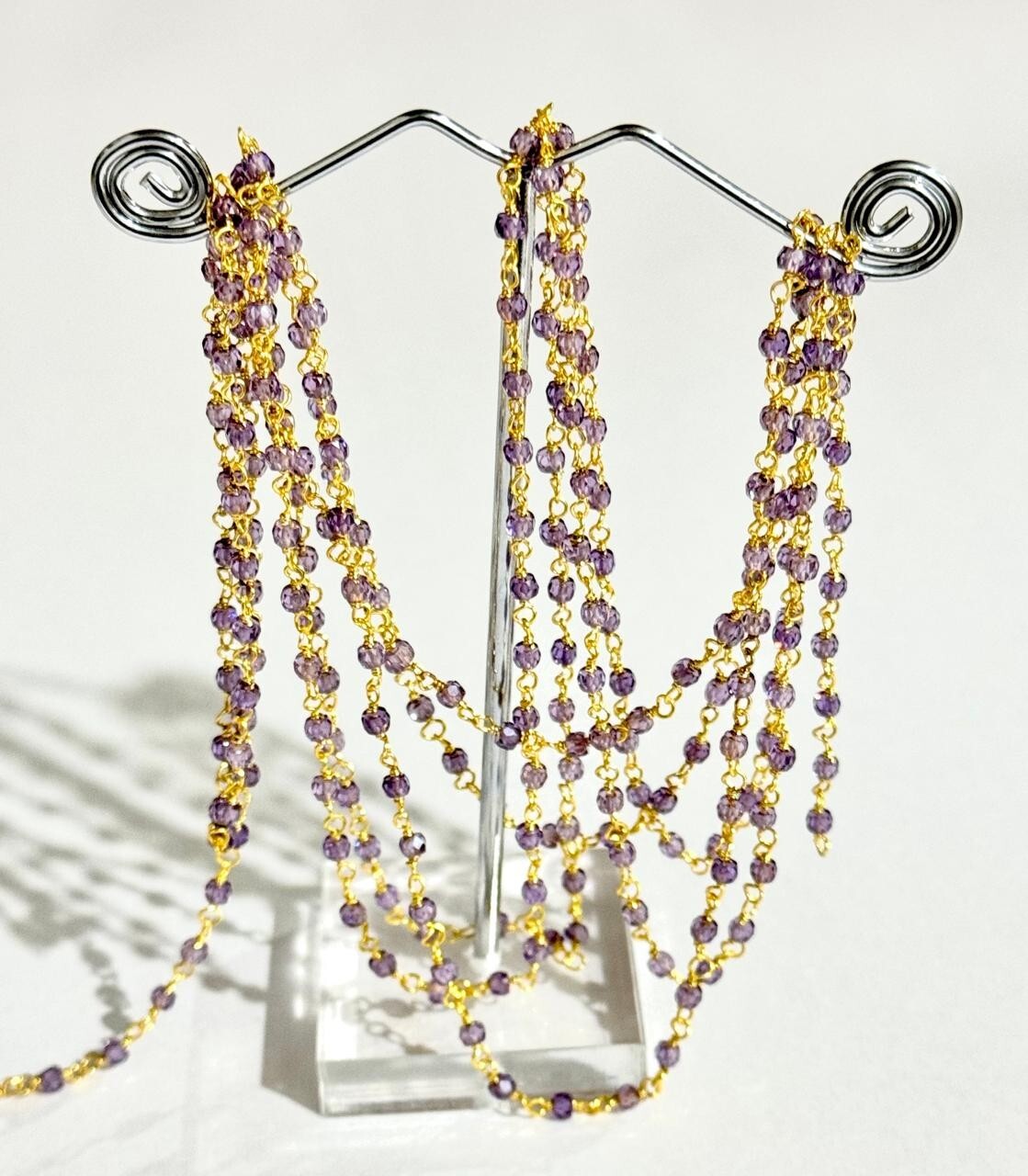 3mm Amethyst Zirconia beads bulk roll chain, gold plated jewelry making rosary