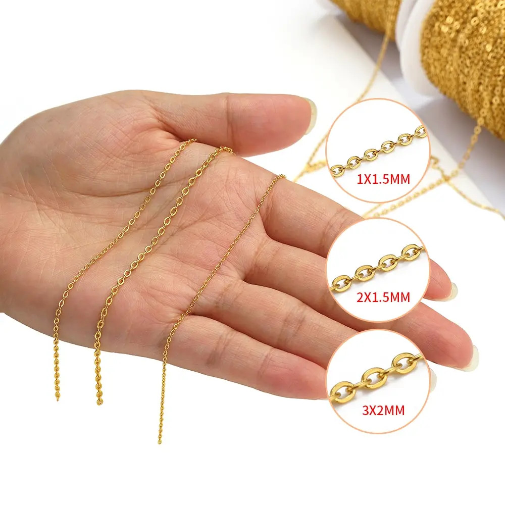 Stainless Steel Chain 1-0.08 in Gold Steel Color Link for DIY Jewelry Making