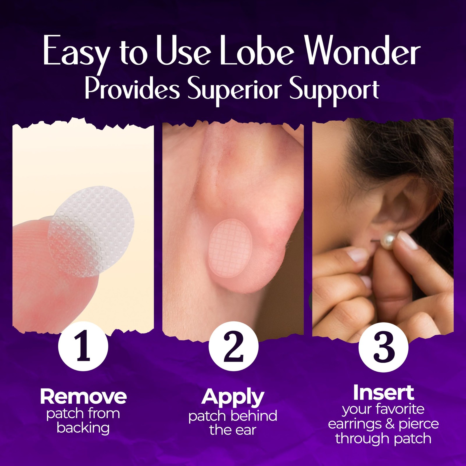 Lobe Wonder – The ORIGINAL Ear Support Patch 60 Count (Pack of 1), Clear