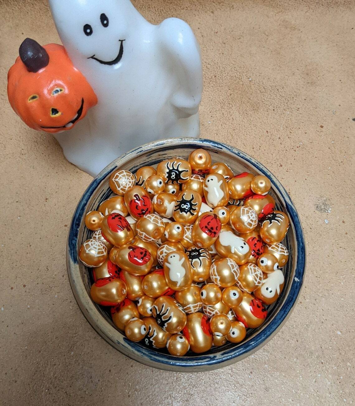 Halloween Beads Glass Beads for Jewelry Making Spider Web Ghost Pumpkin 20 pcs